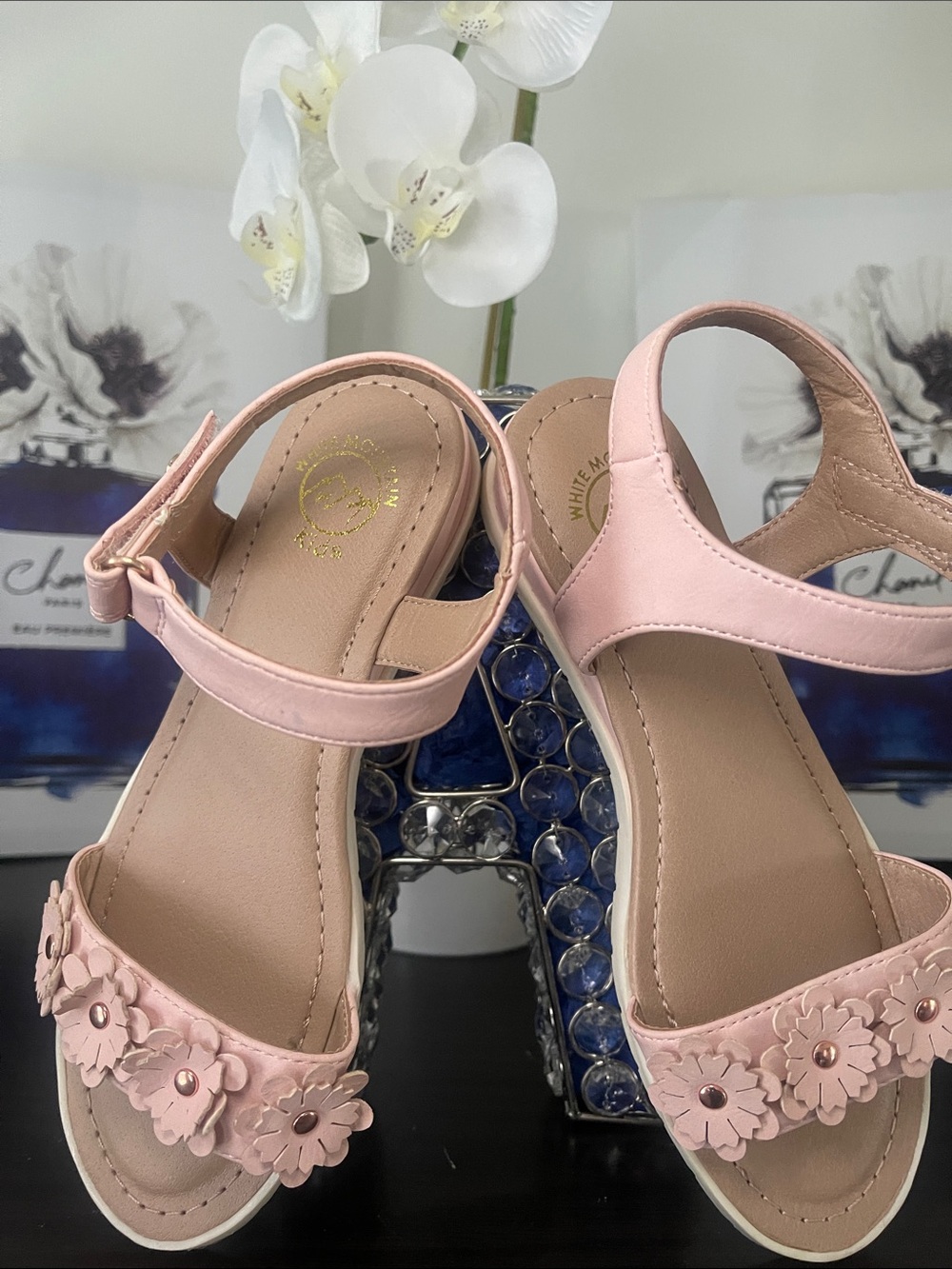 Little Girl’s Pink Floral Ankle-Strap Sandals